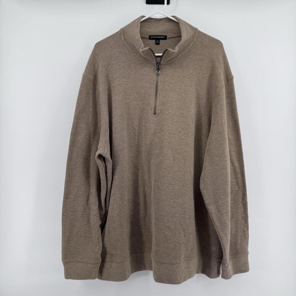Banana Republic Mens 1/4 Zip Sweater Brown Cotton Blend Size XXL Winter Fall